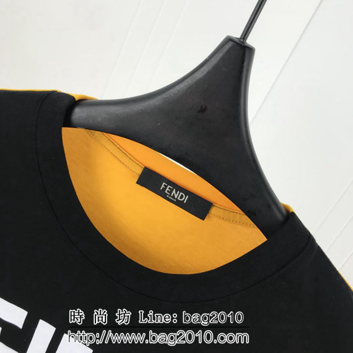 FENDI芬迪 專櫃同步 19ss早春最新爆款 雙色拼接 絲光棉 男款短袖T恤 ydi1896